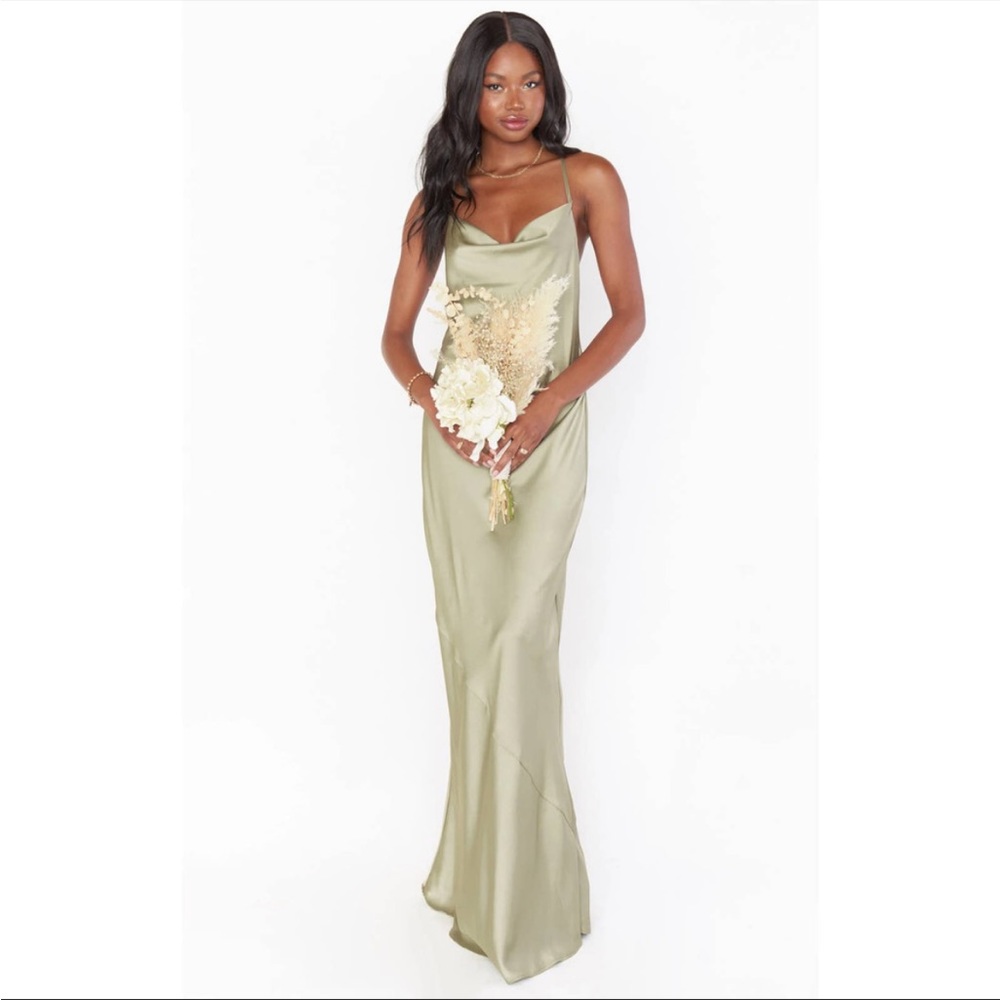 Show me your Mumu Tuscany Maxi Slip Dress - moss green luxe satin
